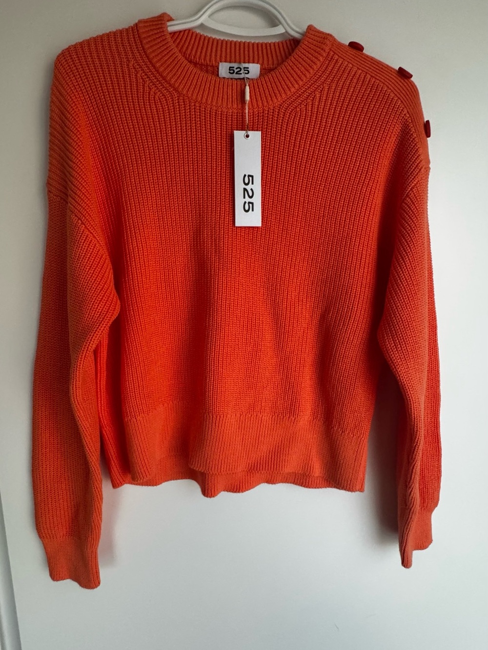 525 America Bright Orange Crewneck Sweater with Shoulder Buttons